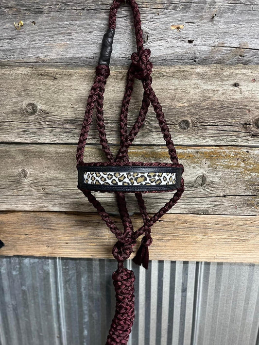 Burgundy and Leopard Beaded Halter