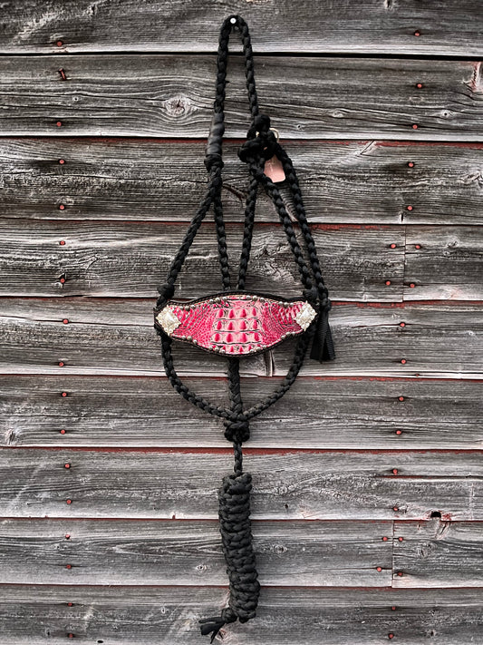 Black and Pink Croc Bronc Halter