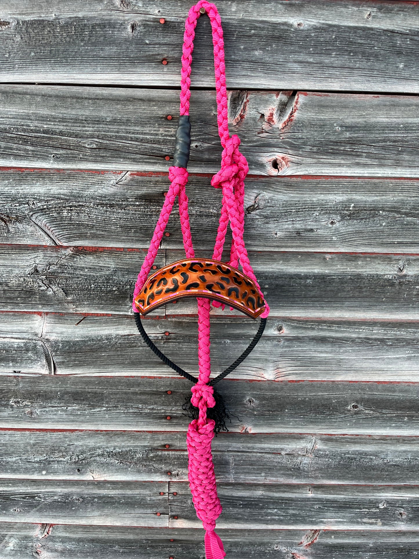 Pink Leopard Leather Lariat