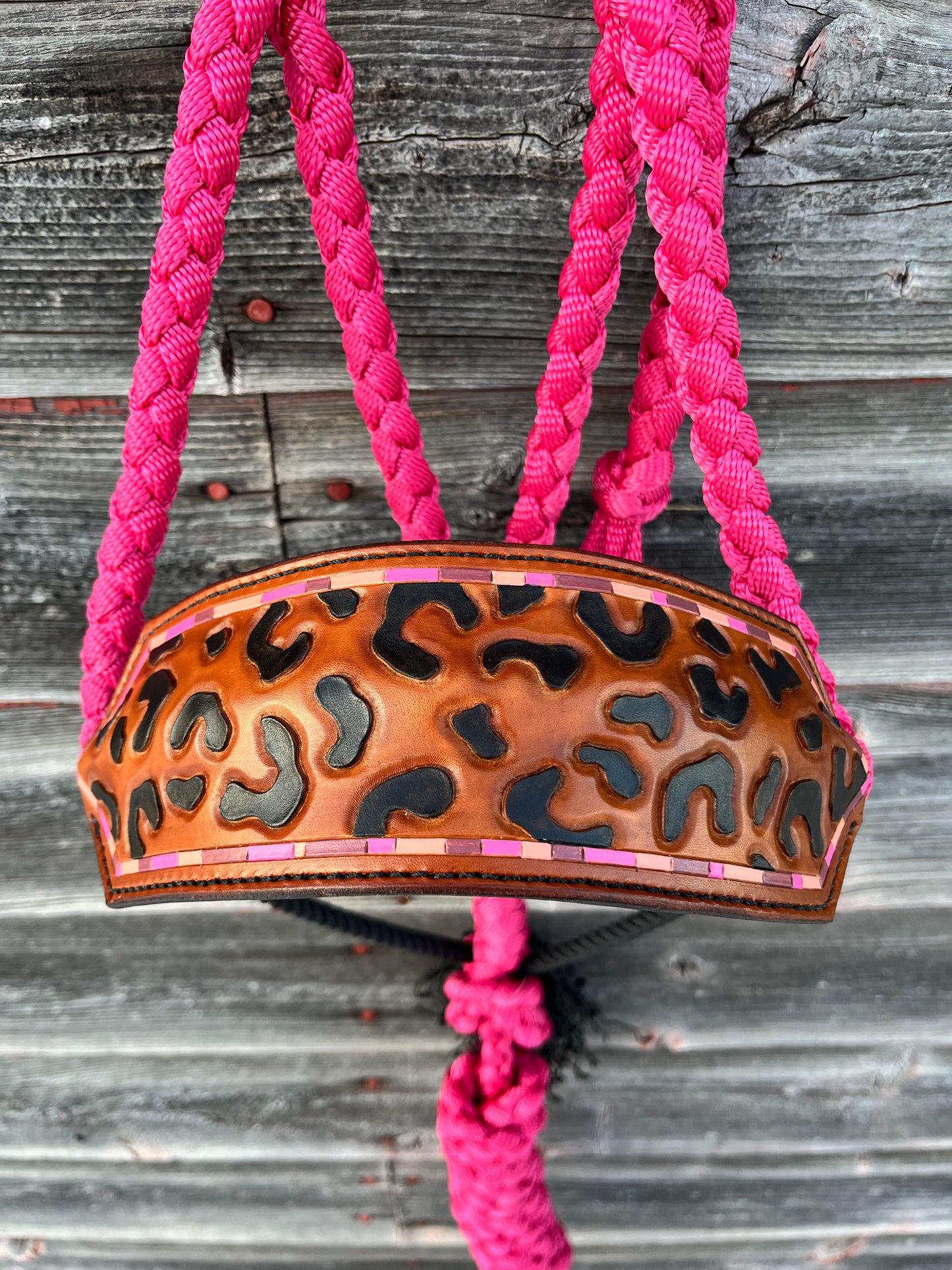 Pink Leopard Leather Lariat